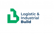 Logo Logistics & industrial build, een grote groene B vorm met het midde neen witte L