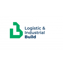 Logo Logistics & industrial build, een grote groene B vorm met het midde neen witte L