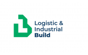 Logo Logistics & industrial build, een grote groene B vorm met het midde neen witte L